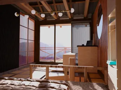 WOODEN HOUSE IN JAPANESE FLOWER FIELDS 3D model