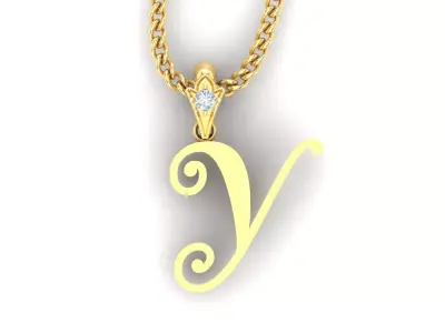 Light Gold Fancy Font Pendant Y 3D print model