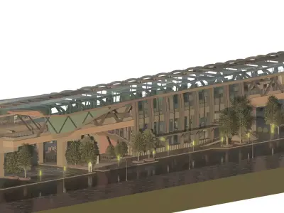 Modern metro station with trains 3D model