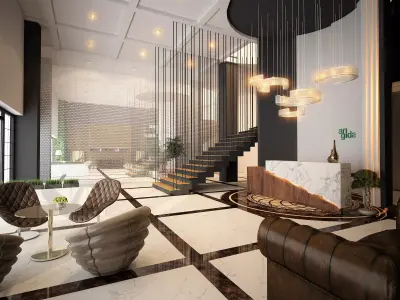 lobby of modern apartment building 3D model