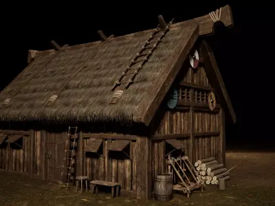 Viking Medieval House 02 with interior and props Low-poly 3D model
