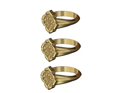 Floral scroll window signet ring Us sizes 7 8 9 3D print model