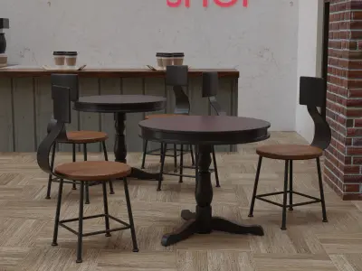 Coffee Shop Chair and Table Low-poly 3D model