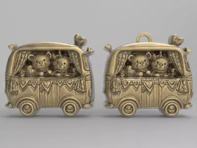 teddys with van keychain 3D print model
