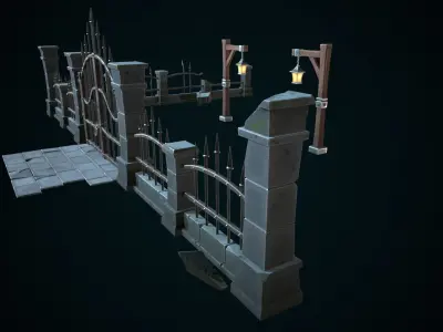 Stylized gate Low-poly 3D model