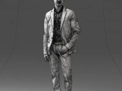 000368 Standing Man in Blue Jacket Realistic 3D Scan Low-poly 3D model