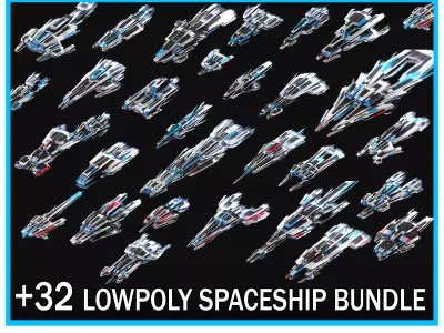 32 Lowpoly Sci-Fi Spaceship Kitbash Bundle Pack Bundle Package 2 Low-poly 3D model