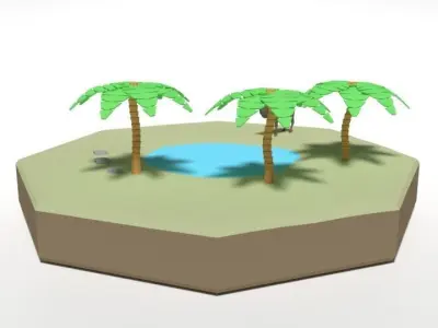 Low Poly Cartoon Oasis Scene Low-poly 3D model