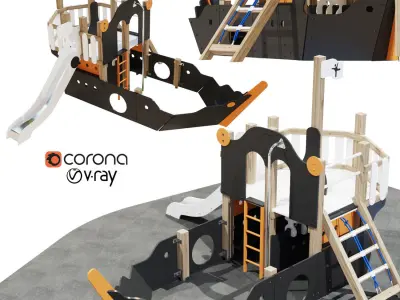 Childrens playground Pirate ship color set 3D model