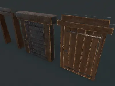 Medieval door set Low-poly 3D model