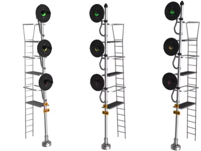 Railroad Searchlight Signal Triple 3D model