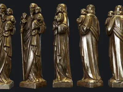 Jesus with a Baby Golden Statue Low-poly 3D Model Low-poly 3D model