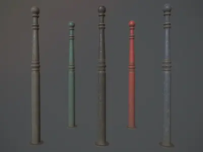 Barrier Bollard Pack 1 v3 Five Color Options Low-poly 3D model