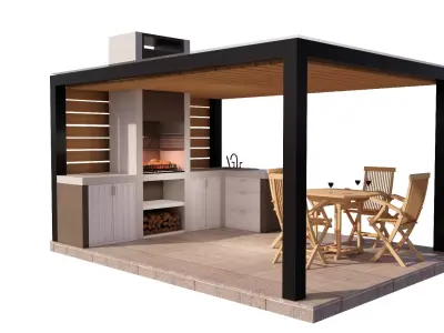 furniture outdoor kitchen  barbecue 3D model Low-poly 3D model