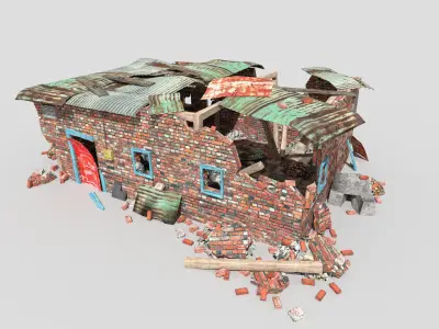 destroyed building 1 Low-poly 3D model