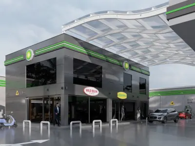 DETAILED GAS STATION FUEL STATION 3D model