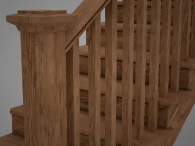 Modular Wooden Staircase Kit  Low-poly 3D model