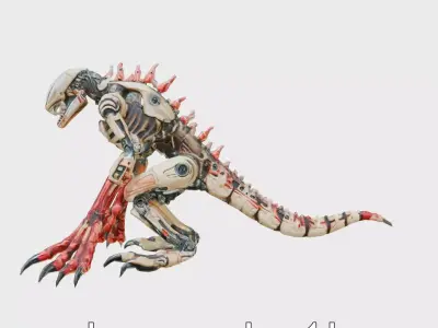 Mechanical Dinosaur Monster with Human Features and Bloody Wo... Low-poly 3D model