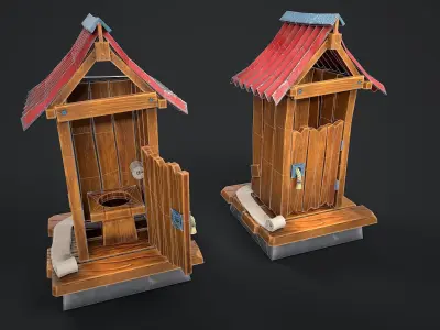  Wooden toilet  Rural toilet Village toilet Outdoor privy Low-poly 3D model