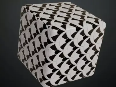 Modern Glossy Black and White Fan Pattern Tiles PBR Seamless Texture