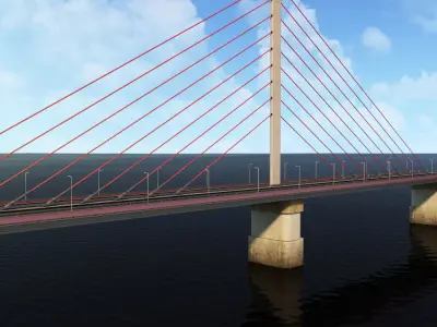 Single Suspended Water Road Bridge 3D model