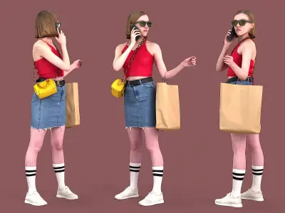 Shopaholic woman holding bag 3D model