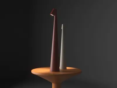 Elegant Slim Conical Stem Table Lamp And Bedside Table 3D model
