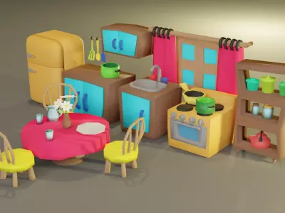 Cartoon Kitchen Furniture Low-poly 3D model