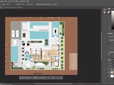 Modern Villa Plan with Pool Fire Pit and Gazebo  3D model