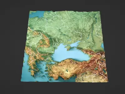 Ukraine Black Sea Map Topography Low-poly 3D model