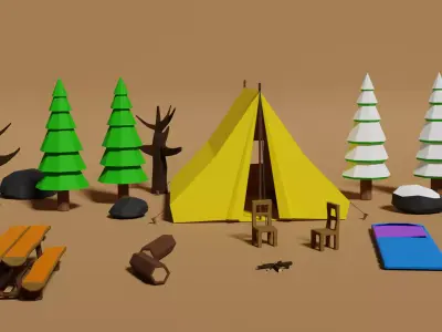 Camp Low Poly Free low-poly 3D model