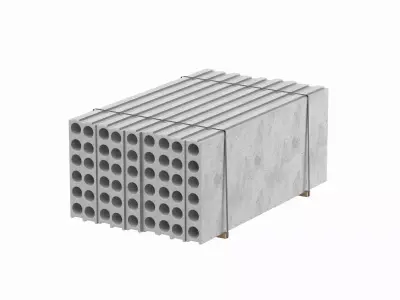 Stacked Concrete Slabs On Wood Planks 3D model