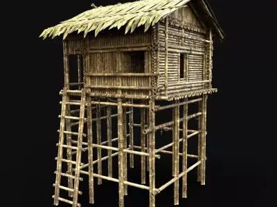 BAMBOO HOUSE JUNGLE WATCHTOWER HUT SURVIVAL CASTAWAY CABIN AAA Low-poly 3D model