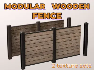 Wooden Modular Fence dark old damaged wood and new clean light Low-poly 3D model