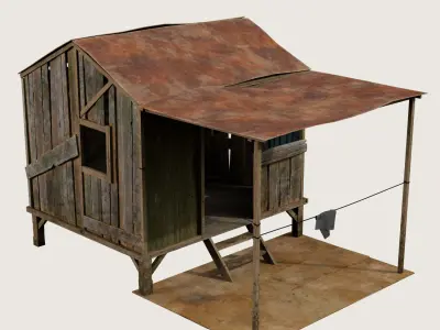 Old wooden shack Low-poly 3D model