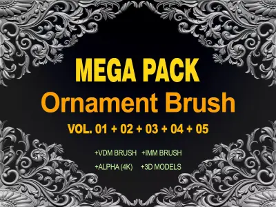 ORNAMENT BRUSHES ALPHA and 3D MODEL- VOL 01 - 02 - 03 - 04 - 05 3D Model Pack