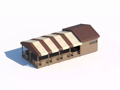 Wooden Outdoor Pavilion with Striped Canopy 3D model
