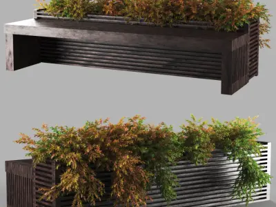 bench1242 wooden planter with plants in it 3D model