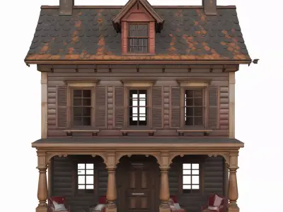 Spooky 3D Model of Haunted Dollhouse with Four 3D model