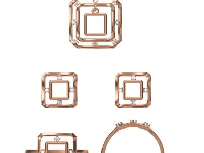 Light Minimalist Diamond Ring Earrings Pendant Set 3D print model