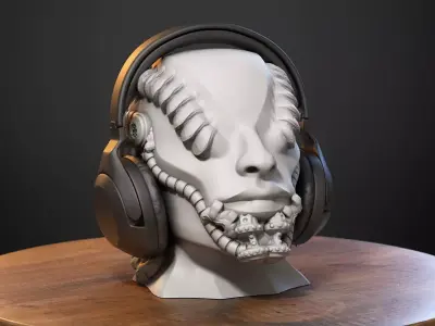 Robot human bust Headphone Stand Cyborg Robot human bust  3D print model
