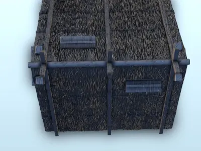 Viking building in thatch and wood with ornaments 7 3D print model