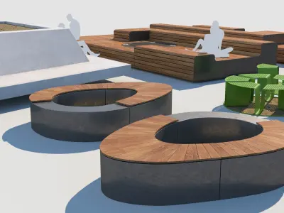 street benches set 3D model 3D model