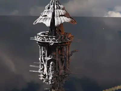  Desert island Sci fi hut 1 3D model