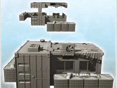 Fortified command post with hesco gabion and air conditioning 3 3D print model