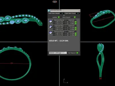 Diamond light gold bracelet 3D print model shop