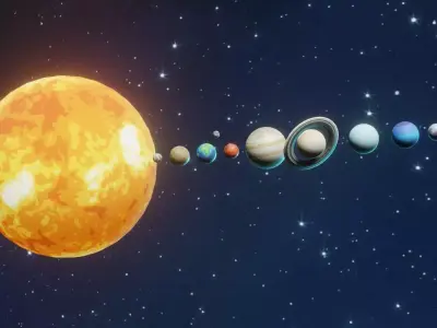 Stylized Solar System 3D Model With 25 Sci Fi Music Tracks Low-poly 3D model