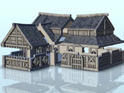 Large medieval house with multi-floored thatched roof 8 3D print model