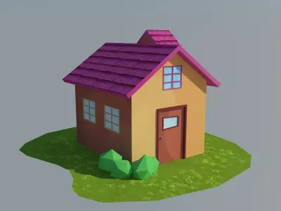 Low Poly House with roof Low-poly 3D model