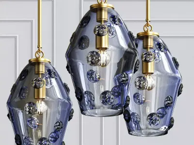 Florence Smoke Blue Diamond Brass Pendant 3D model